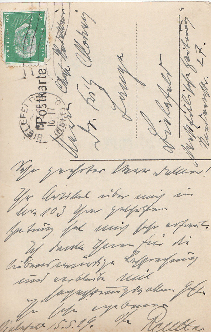 Postkarte 1929 hinten